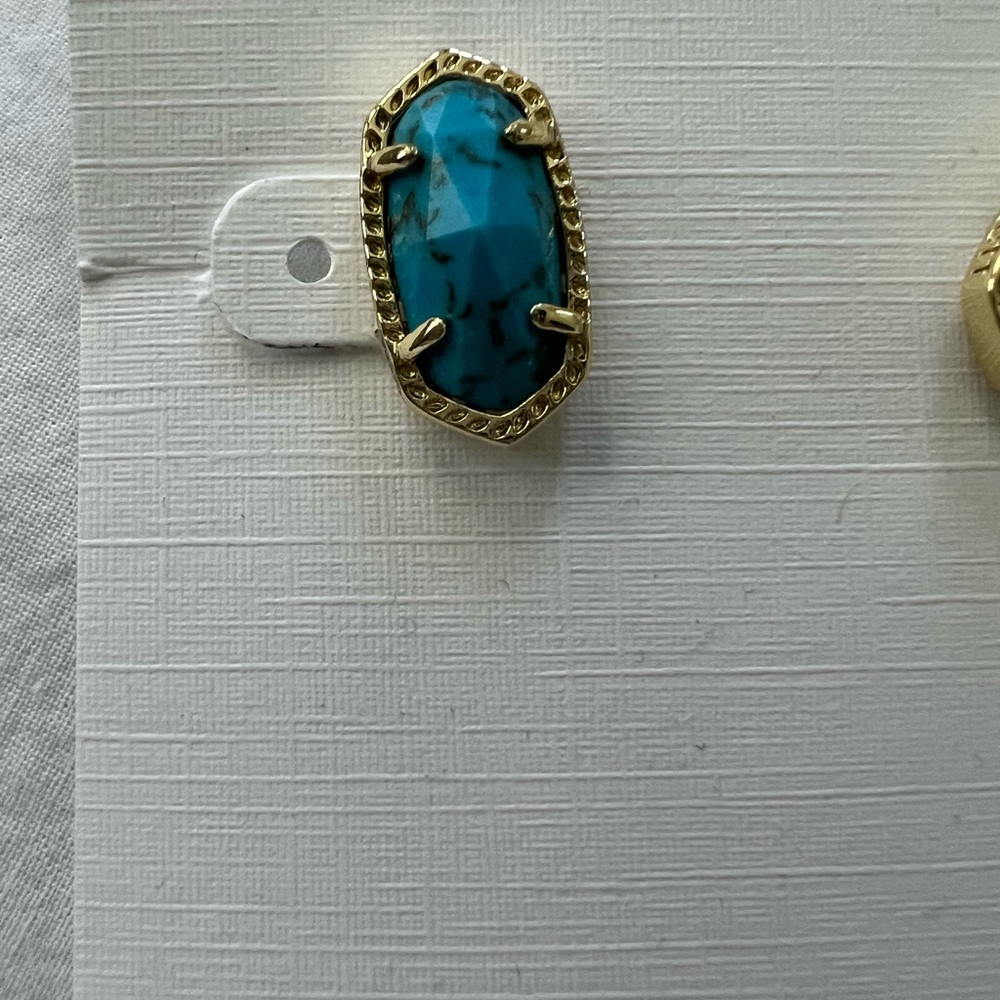 New never worn Kendra Scott Ellie Stud Earrings Gold & Bronze Veined Turquoise - Picture 4 of 4